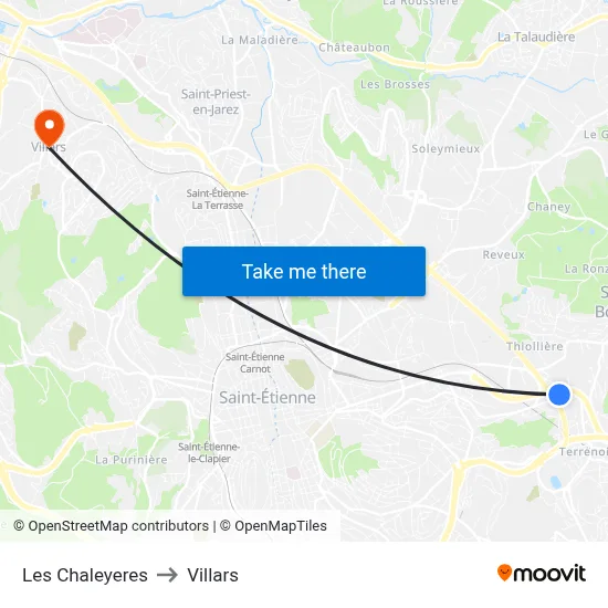 Les Chaleyeres to Villars map
