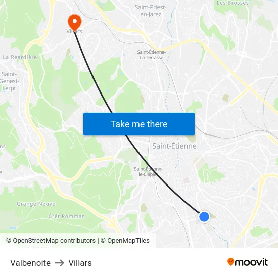 Valbenoite to Villars map