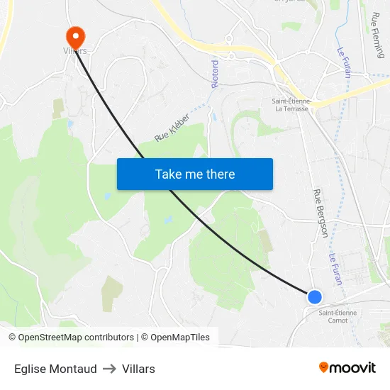 Eglise Montaud to Villars map