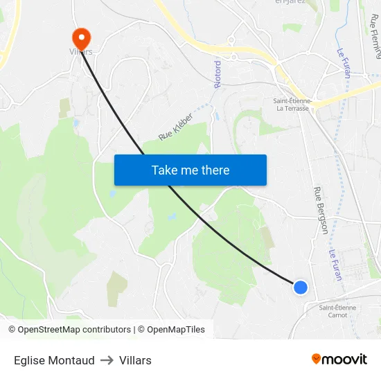 Eglise Montaud to Villars map