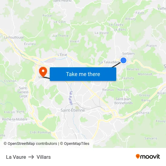 La Vaure to Villars map