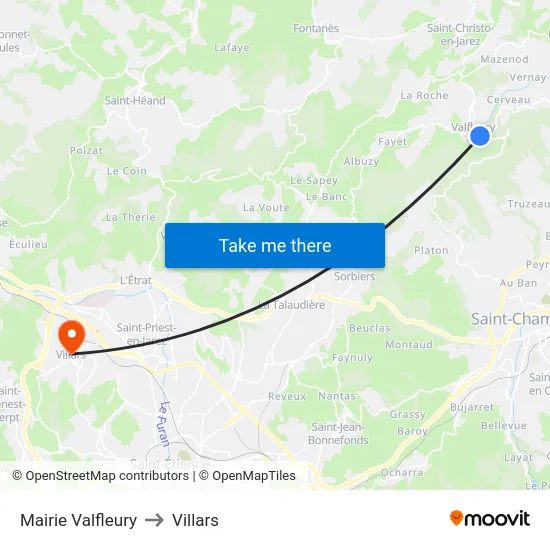 Mairie Valfleury to Villars map