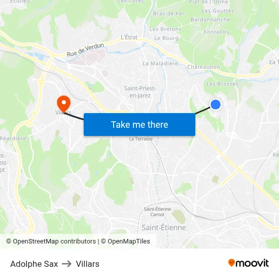 Adolphe Sax to Villars map