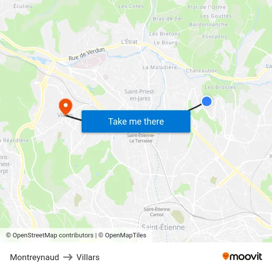 Montreynaud to Villars map