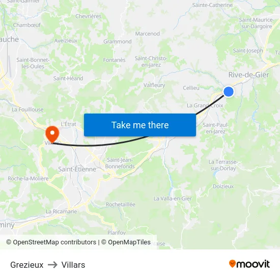 Grezieux to Villars map