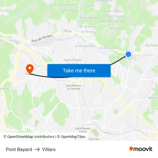 Pont Bayard to Villars map