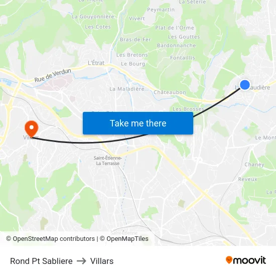 Rond Pt Sabliere to Villars map