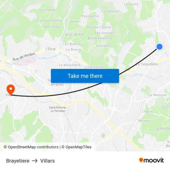 Brayetiere to Villars map