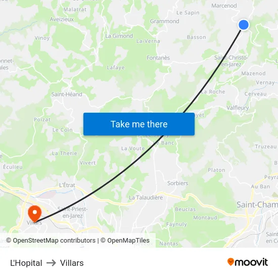 L'Hopital to Villars map