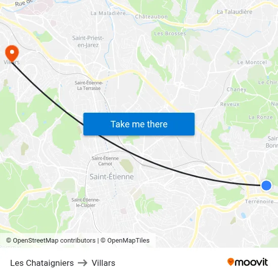 Les Chataigniers to Villars map