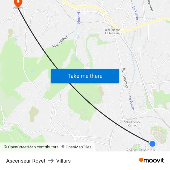 Ascenseur Royet to Villars map