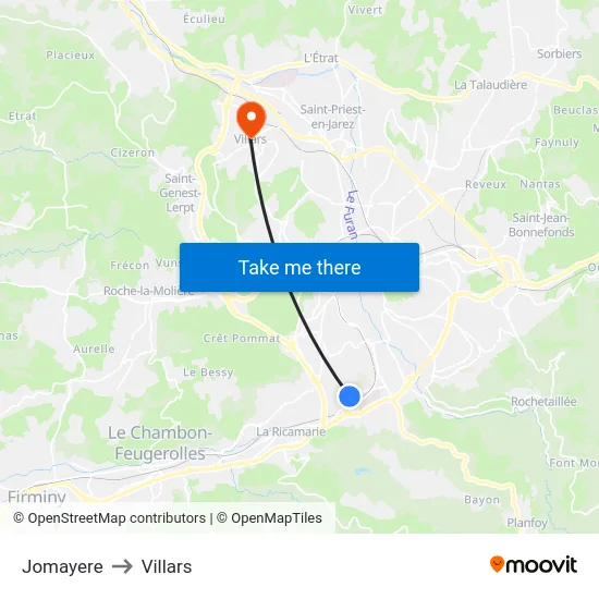 Jomayere to Villars map