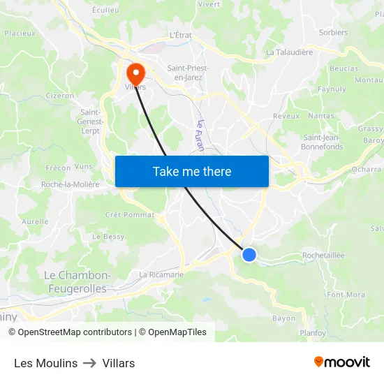 Les Moulins to Villars map
