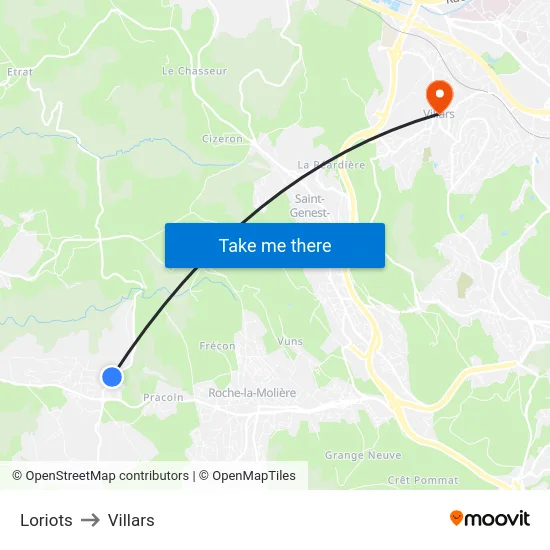 Loriots to Villars map