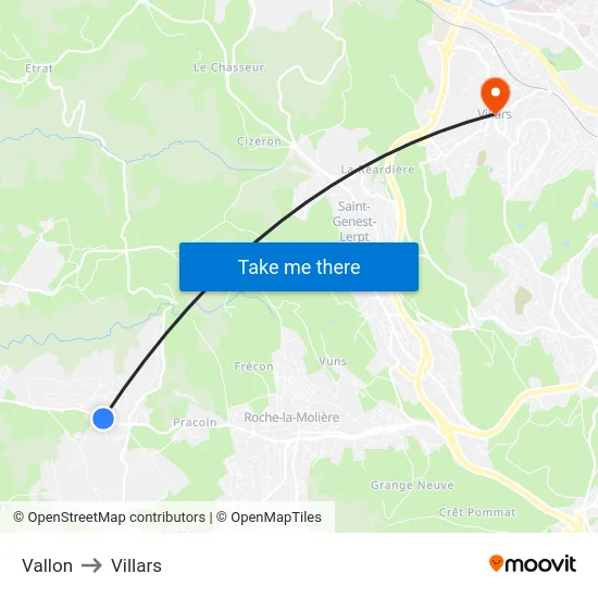 Vallon to Villars map