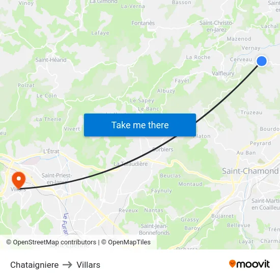 Chataigniere to Villars map