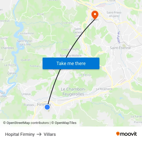 Hopital Firminy to Villars map