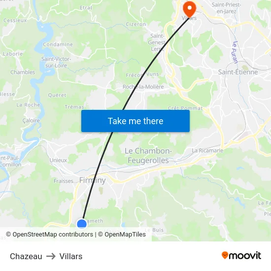 Chazeau to Villars map