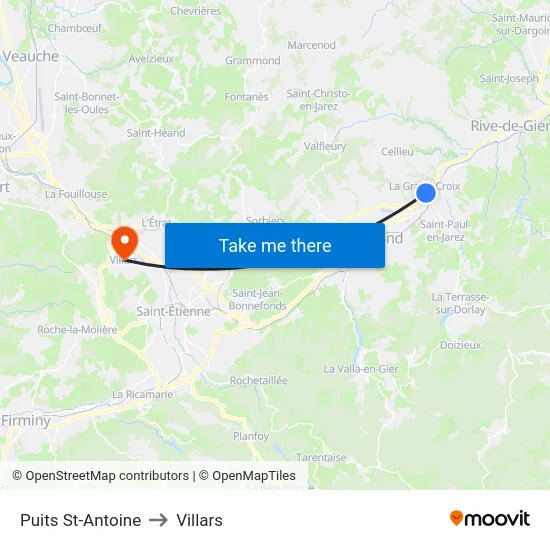 Puits St-Antoine to Villars map