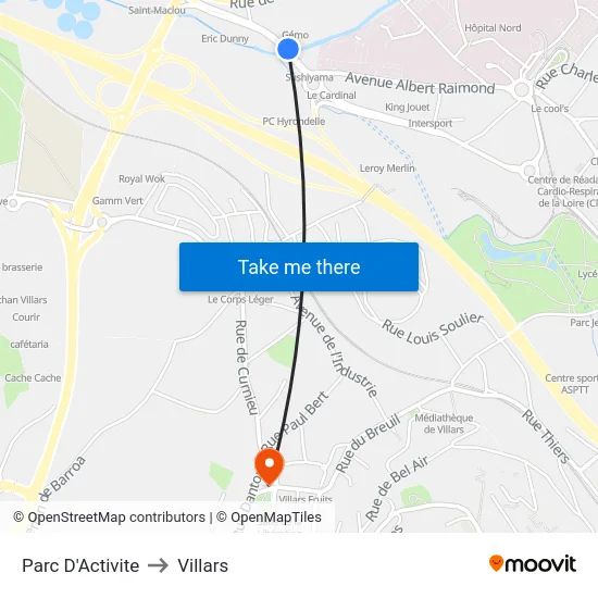 Parc D'Activite to Villars map