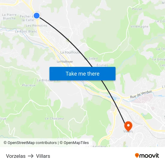 Vorzelas to Villars map