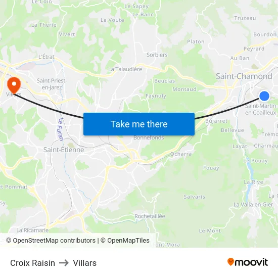 Croix Raisin to Villars map