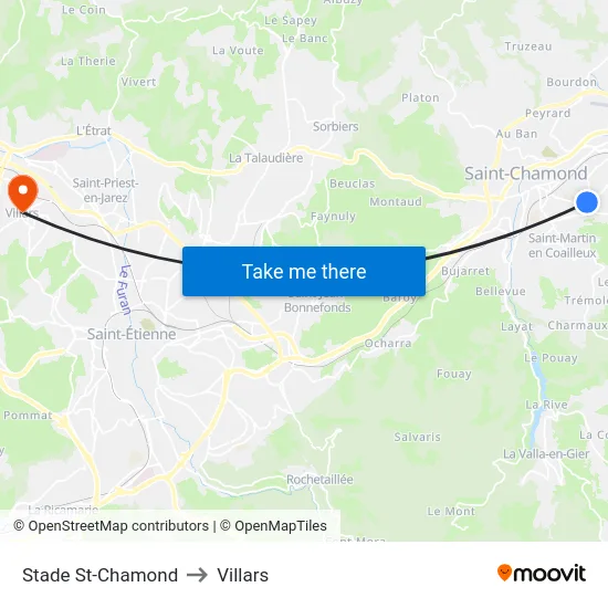 Stade St-Chamond to Villars map