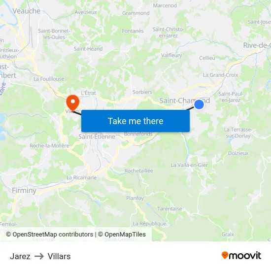 Jarez to Villars map