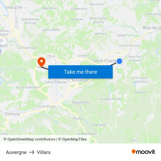 Auvergne to Villars map