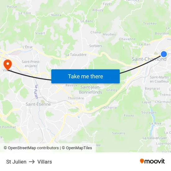 St Julien to Villars map