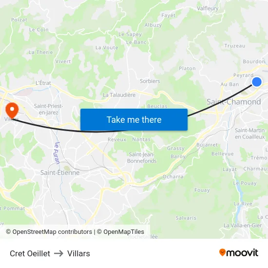 Cret Oeillet to Villars map