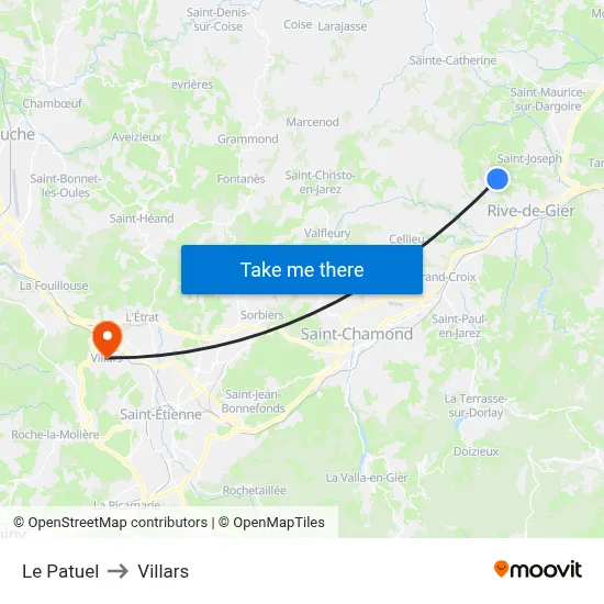 Le Patuel to Villars map