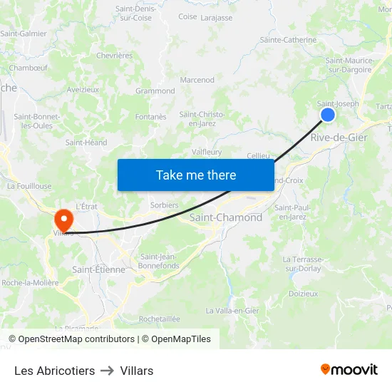 Les Abricotiers to Villars map
