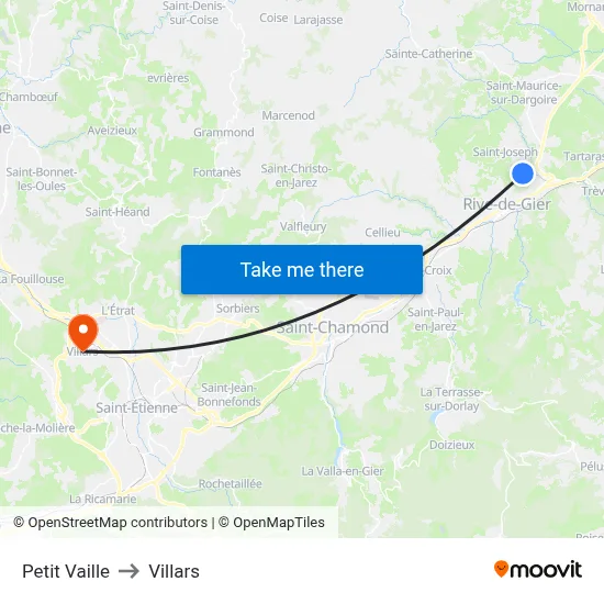 Petit Vaille to Villars map