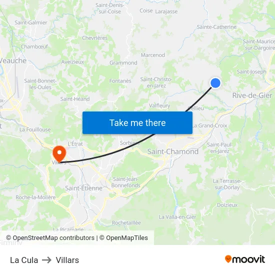 La Cula to Villars map