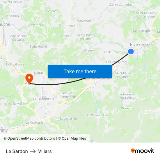 Le Sardon to Villars map