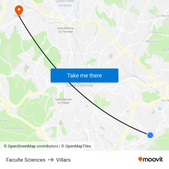 Faculte Sciences to Villars map