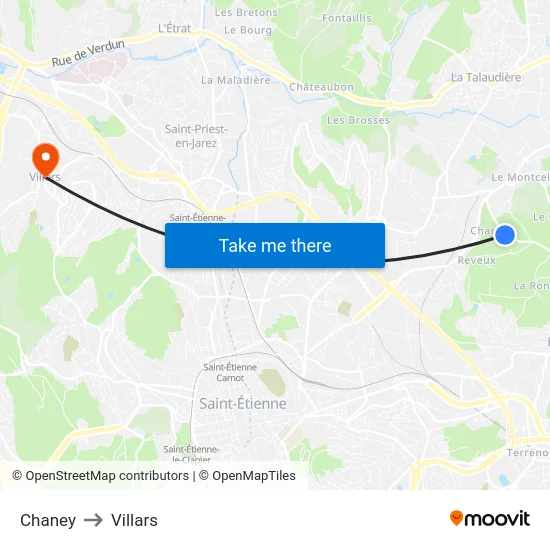 Chaney to Villars map