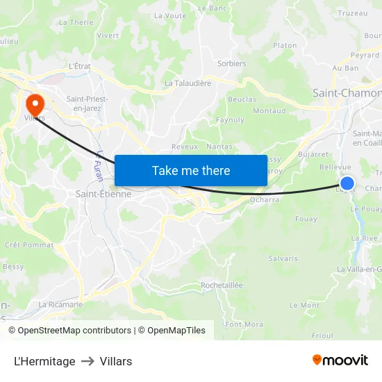 L'Hermitage to Villars map