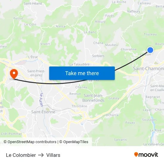 Le Colombier to Villars map