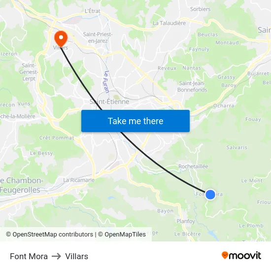 Font Mora to Villars map