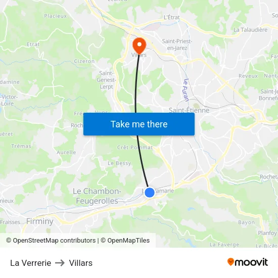 La Verrerie to Villars map