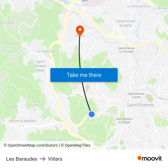 Les Baraudes to Villars map