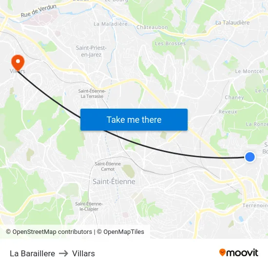 La Baraillere to Villars map