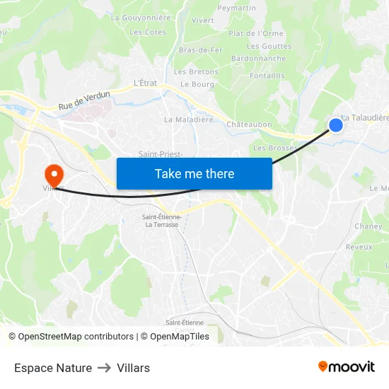 Espace Nature to Villars map
