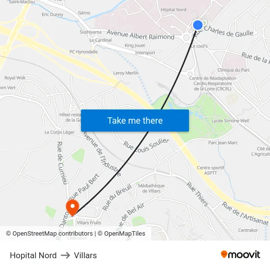 Hopital Nord to Villars map