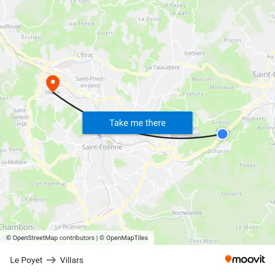 Le Poyet to Villars map