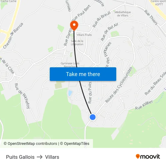 Puits Gallois to Villars map