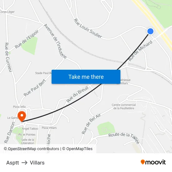 Asptt to Villars map