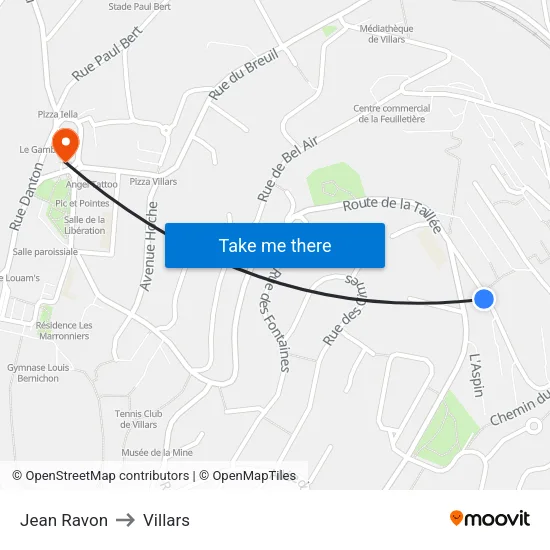 Jean Ravon to Villars map